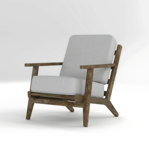 Gray Armchair in Wooden Frame